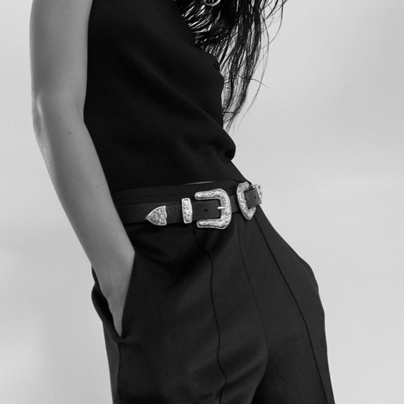 B-Low the Belt Baby Bri Bri Leather Belt in Black & Silver Size Small - Picture 2 of 6